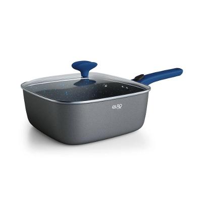 Conjunto Panela e Fritadeira Euro Home Smart Click Antiaderente Soft Touch Tampa de Vidro Azul