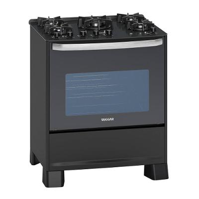 Fogão 5 Bocas Suggar FGVMTG512PT Master Grill Piso Mesa de Vidro Tripla Chama Preto