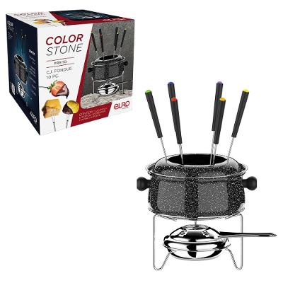 Conjunto de Fondue Euro Home Colorstone Preto 10 Peças 850ml Aço Inox