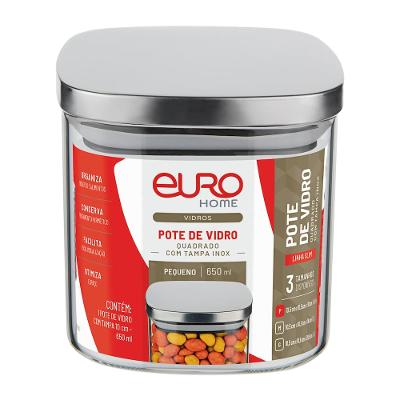 Pote de Vidro Euro Home Slim 650?ml com Tampa Hermética em Inox