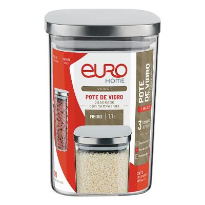 Pote de Vidro Euro Home Slim 1,1?L com Tampa Hermética em Inox