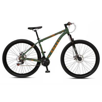 Bicicleta Aro 29 Colli Collina 21 Marchas Shimano Freio a Disco Quadro em Alumínio Verde Militar e Laranja