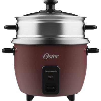Panela Elétrica de Arroz Oster 1L Bordô Antiaderente Função Aquecer Tampa de Vidro