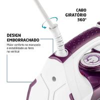 Ferro de Passar a Vapor Mondial Ceramic Express F-40 com Spray e Base Cerâmica - Branco/Roxo - 6