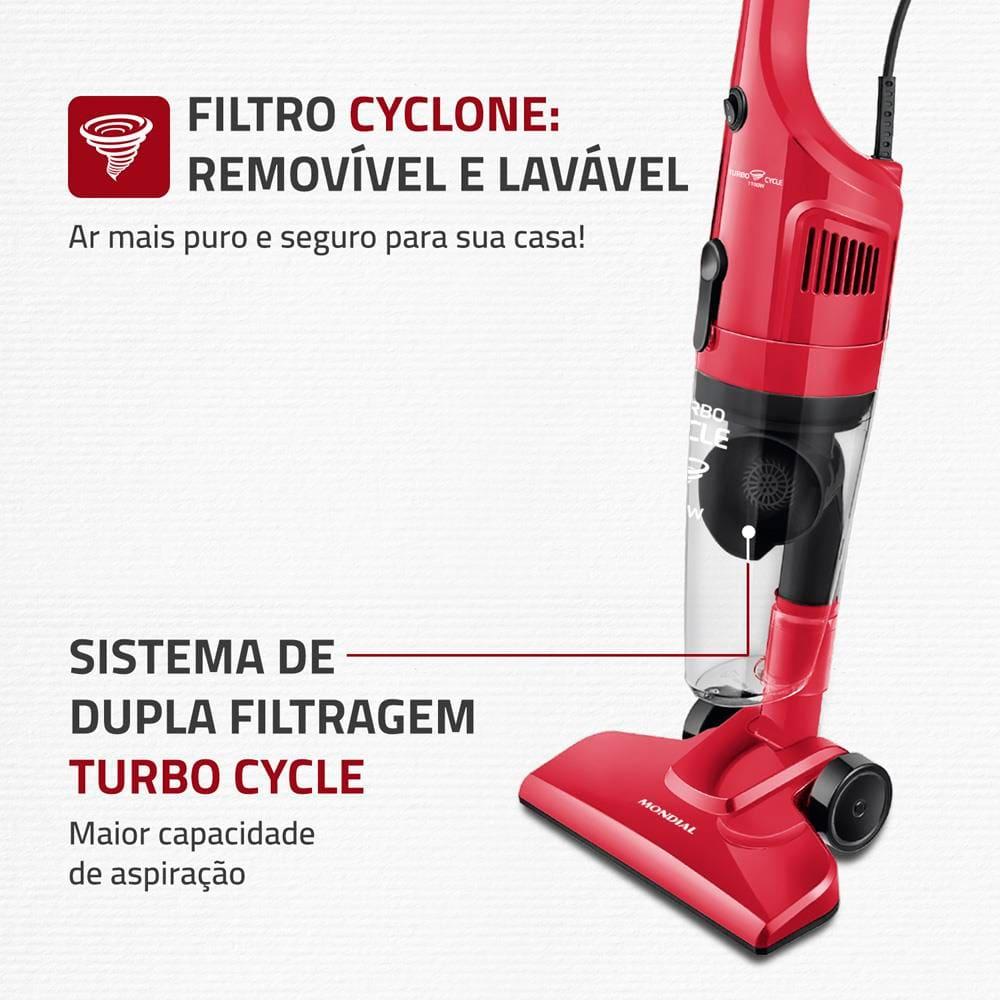 Aspirador de Pó Vertical 2 em 1 Mondial Turbo Cycle AP36 1100W - Vermelho - 3