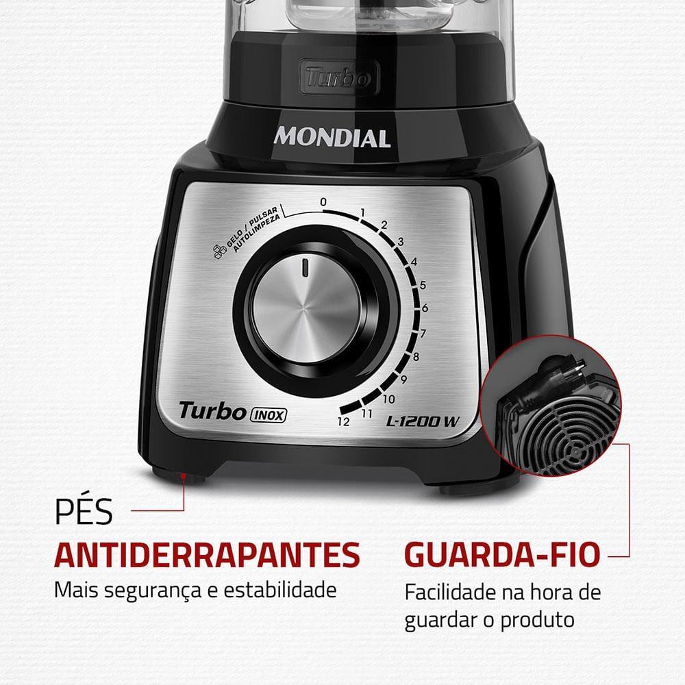 Liquidificador Mondial Turbo Inox L1200 BI Preto/Inox 1200W com 12 Velocidades - 7