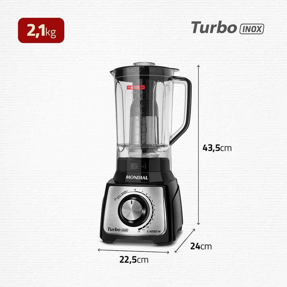 Liquidificador Mondial Turbo Inox L1200 BI Preto/Inox 1200W com 12 Velocidades - 10