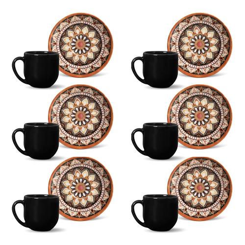 Conjunto de Xícaras de Café Porto Brasil Coup Damasco em Faiança Feldspática 112 ml - 6 Peças