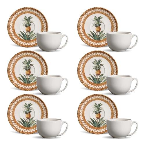 Conjunto de Xícaras de Chá Porto Brasil Coup Pineapple Natural em Faiança Feldspática 260 ml - 6 Peças