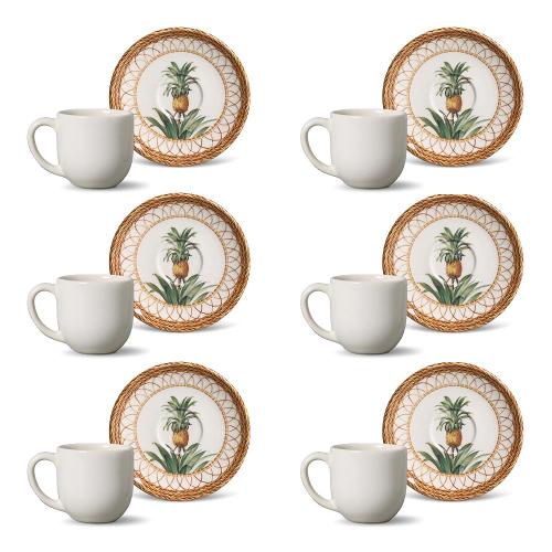 Conjunto de Xícaras de Café Porto Brasil Coup Pineapple Natural em Faiança Feldspática 112 ml - 6 Peças