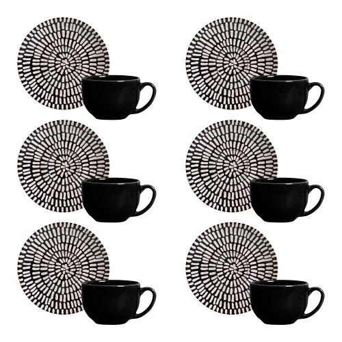 Conjunto de Xícaras de Chá Porto Brasil Coup Chevron em Cerâmica Feldspática 198 ml – 6 Peças