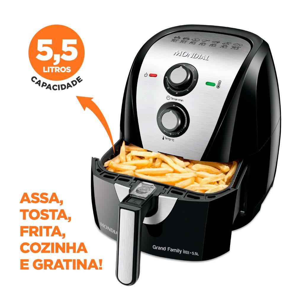 Fritadeira Elétrica Sem Óleo Air Fryer Mondial Grand Family AF-55I 5,5L – Preta/Inox - 2