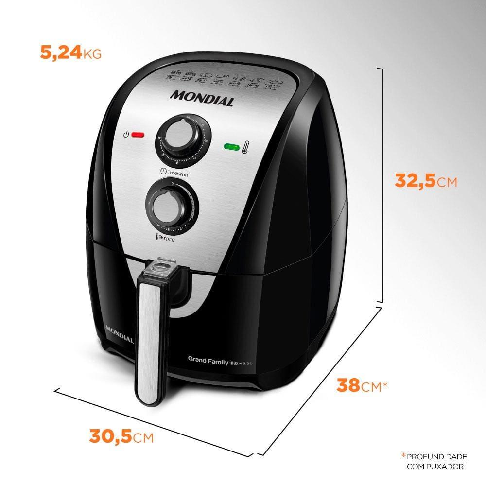 Fritadeira Elétrica Sem Óleo Air Fryer Mondial Grand Family AF-55I 5,5L – Preta/Inox - 7