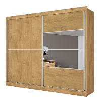 Guarda-Roupa Casal Móveis Europa Londres Flex com Espelho, 2 Portas de Correr e 4 Gavetas - 205cm de largura