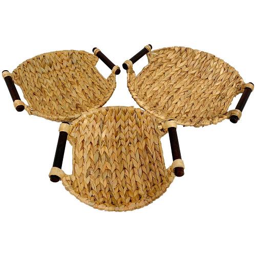 Conjunto de Cestas em Fibra Natural L`Hermitage 28303 Redondas com Alças em Madeira – 3 Peças