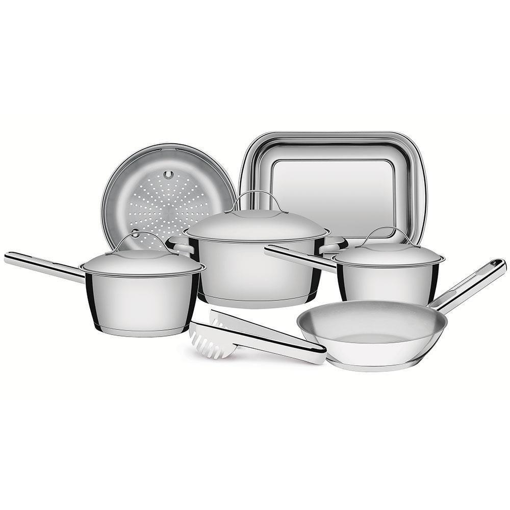Conjunto de Panelas 7 Peças Tramontina Allegra em Aço Inox com Fundo Triplo e Tampas com Saída de Vapor - 1