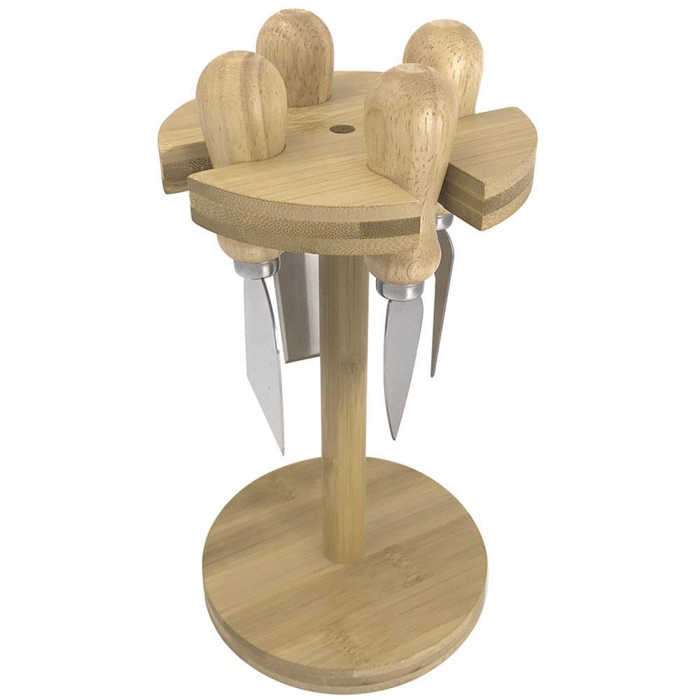 Conjunto de Facas para Queijo Dynasty em Inox e Suporte em Bambum - 4 peças - 1