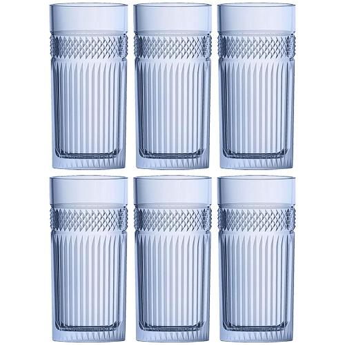 Conjunto de Copos Altos L`Hermitage em Vidro Azul 360 ml - 6 Peças