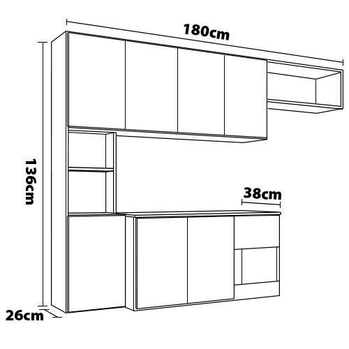 Cozinha Compacta Suspensa Poliman Mila com 7 Portas, 1 Prateleira e 1 Gaveta - 180cm de largura - 7