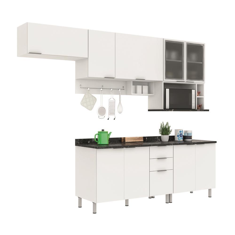 Cozinha Completa Bartira Rubi com 9 Portas, 3 Gavetas e 6 Prateleiras - 280cm de largura - 2