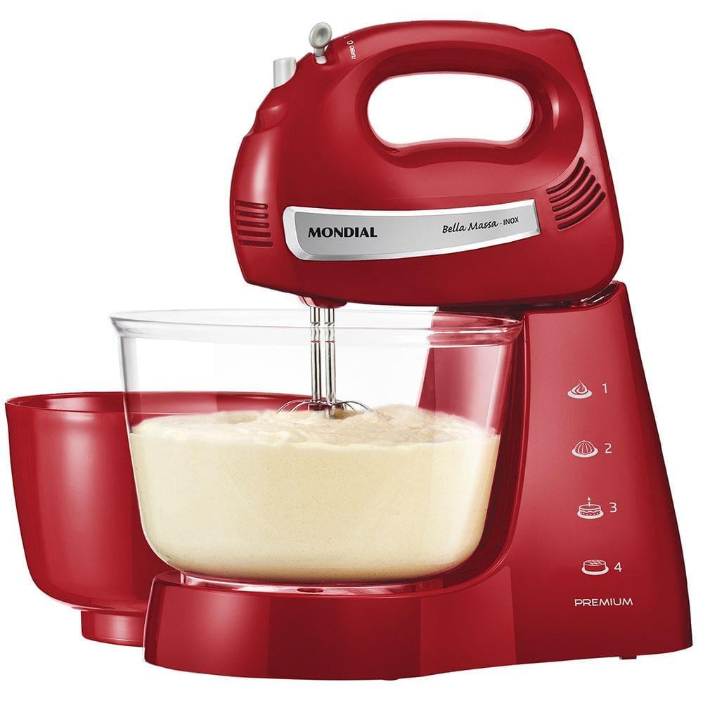 Batedeira Mondial Premium Vermelha Bella Massa Inox B-29 NP com 4 Velocidades e 500W - 1