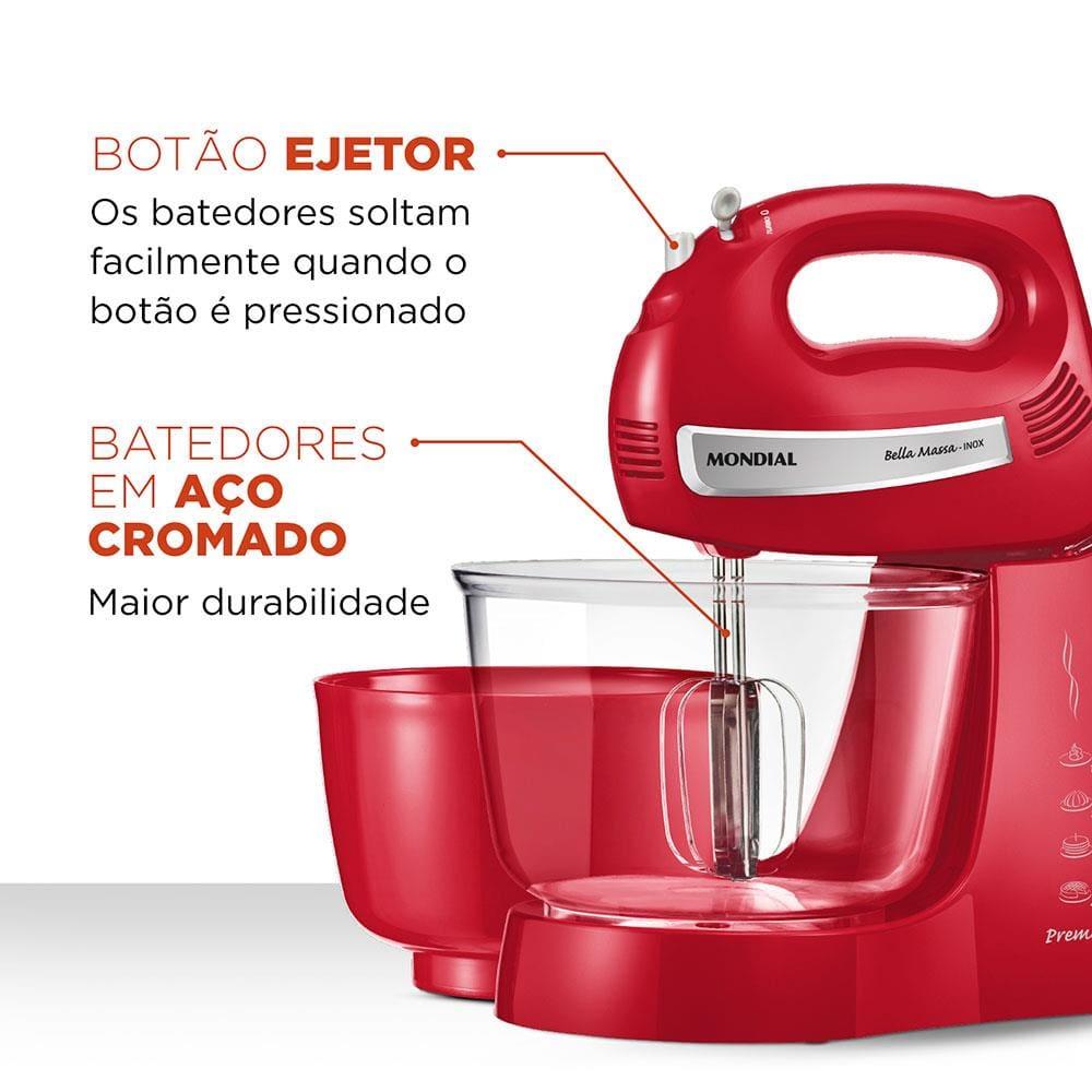 Batedeira Mondial Premium Vermelha Bella Massa Inox B-29 NP com 4 Velocidades e 500W - 4