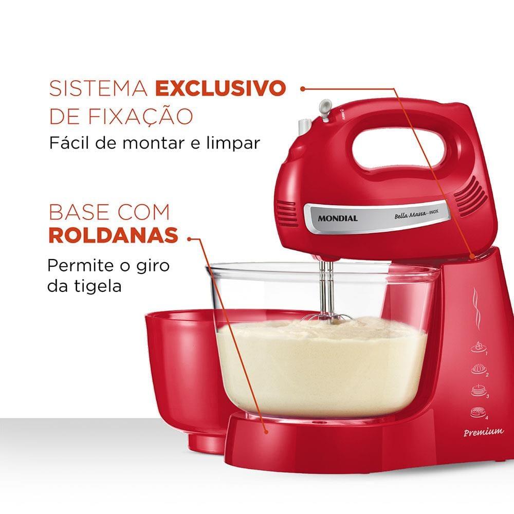 Batedeira Mondial Premium Vermelha Bella Massa Inox B-29 NP com 4 Velocidades e 500W - 5