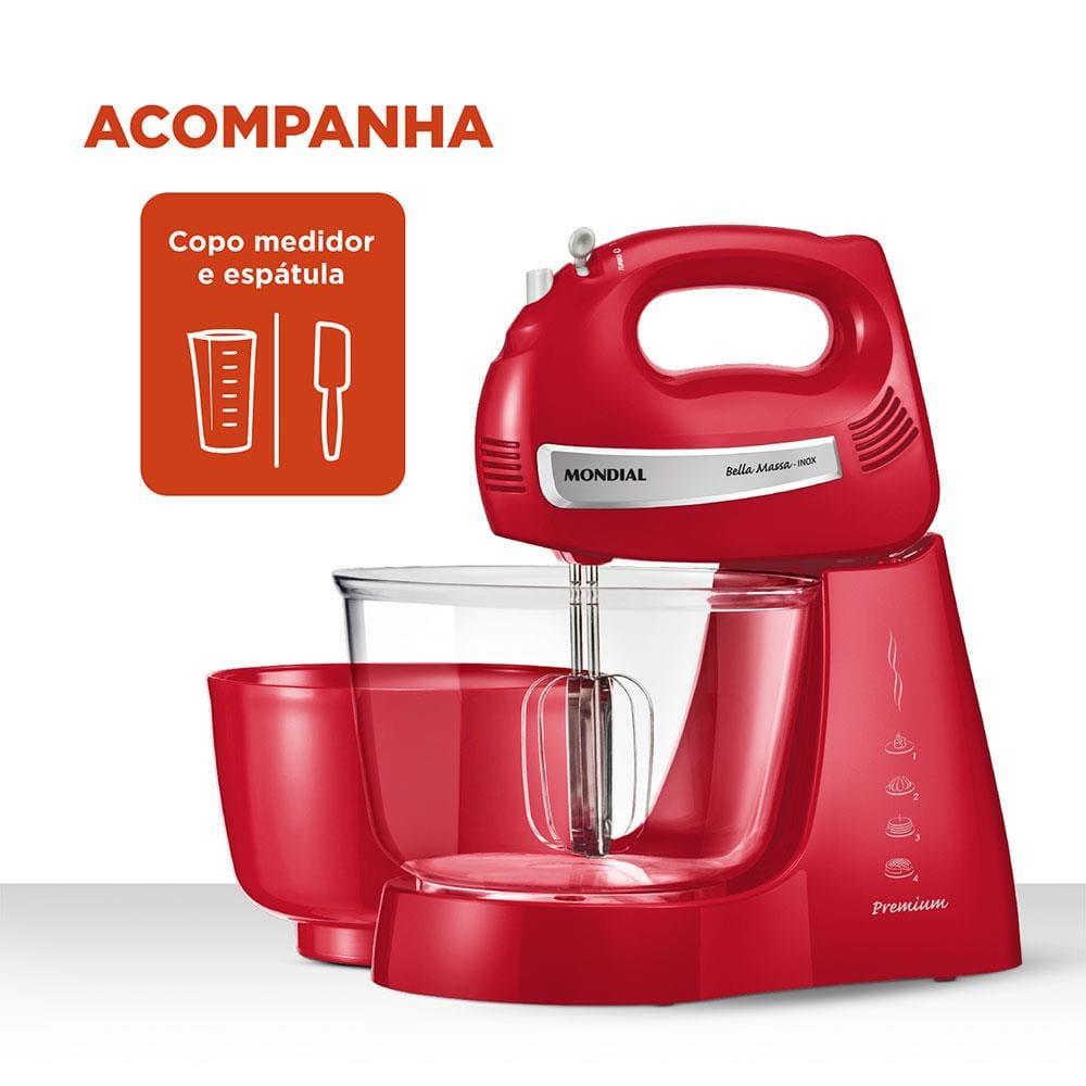 Batedeira Mondial Premium Vermelha Bella Massa Inox B-29 NP com 4 Velocidades e 500W - 6
