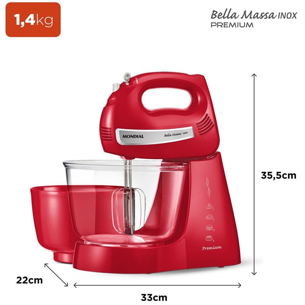 Batedeira Mondial Premium Vermelha Bella Massa Inox B-29 NP com 4 Velocidades e 500W - 7