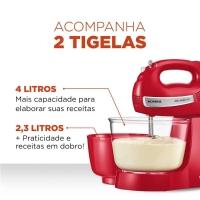 Batedeira Mondial Premium Vermelha Bella Massa Inox B-29 NP com 4 Velocidades e 500W - 3