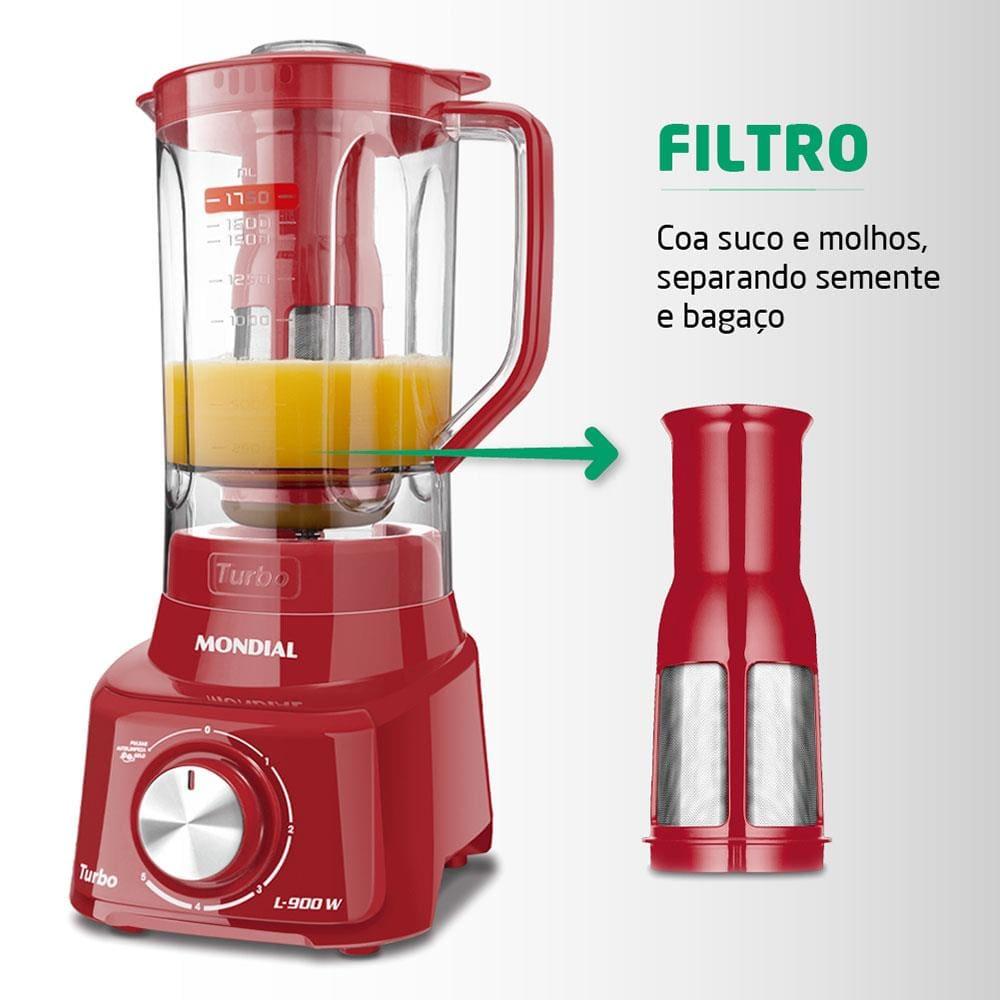 Liquidificador Mondial Turbo L900 Vermelho 900W com 5 Velocidades - 4