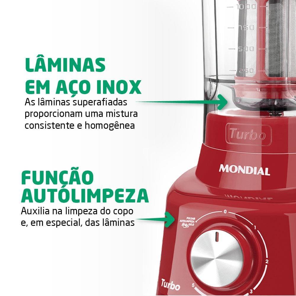 Liquidificador Mondial Turbo L900 Vermelho 900W com 5 Velocidades - 5
