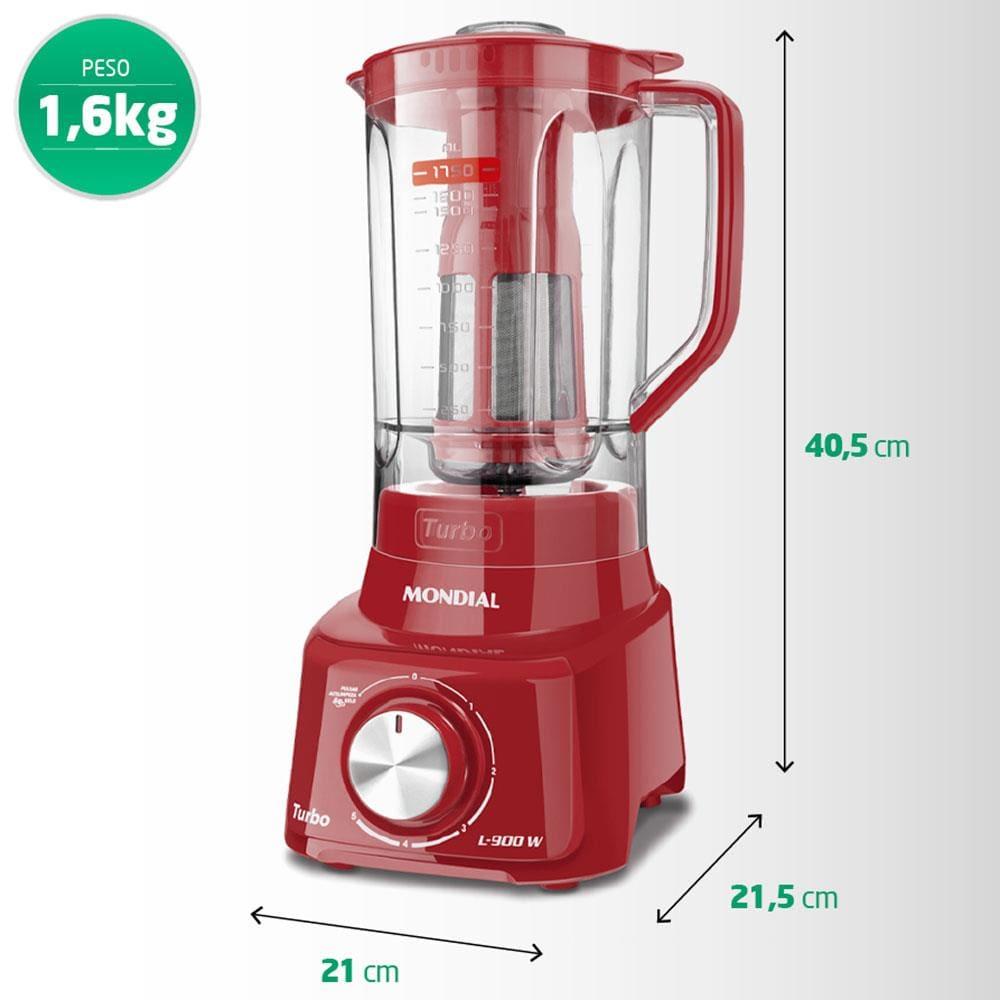 Liquidificador Mondial Turbo L900 Vermelho 900W com 5 Velocidades - 7