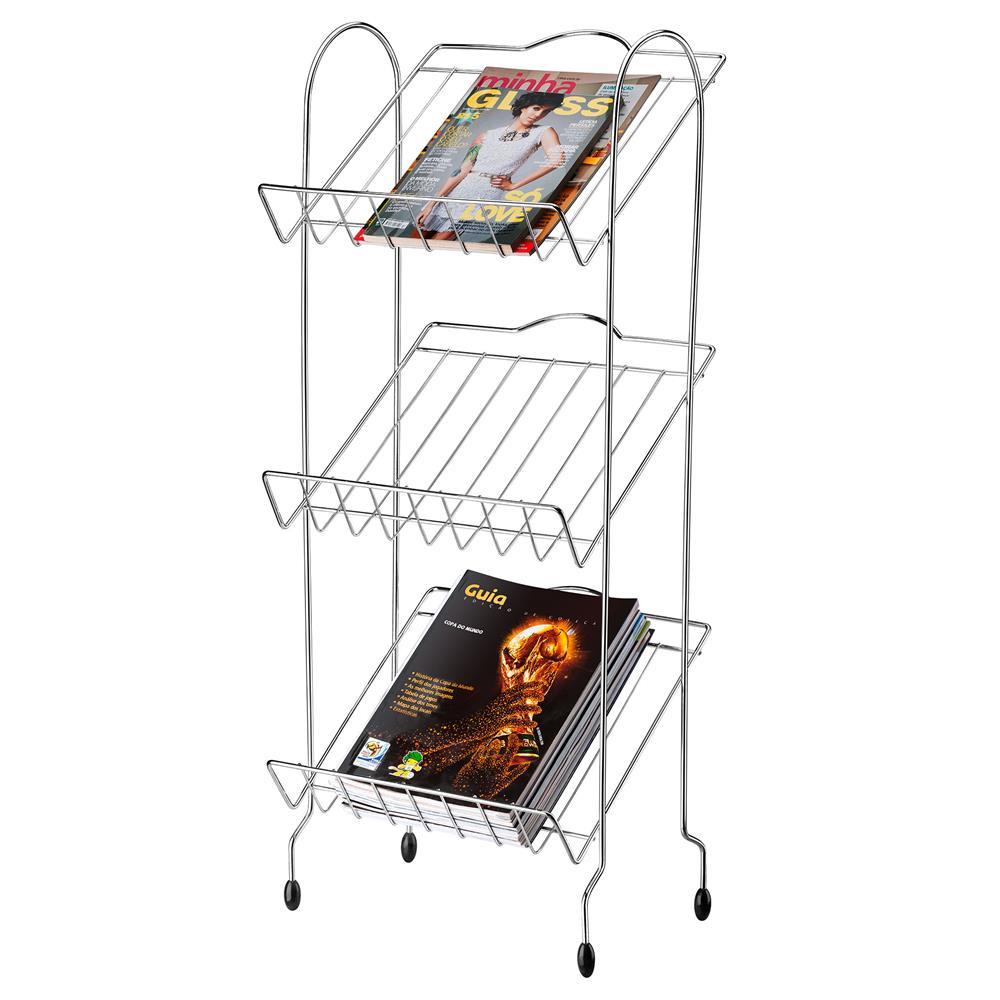 Revisteiro 3 Andares Utimil em Aço Cromado e PVC - 1