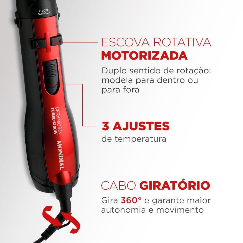 Escova Rotativa Mondial Ceramic Íon Turbo ER-09 - Vermelho - 4
