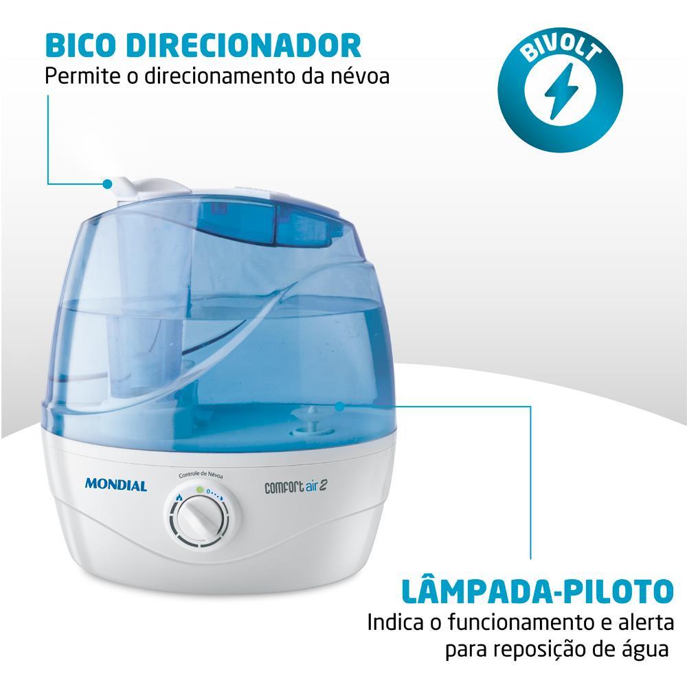 Umidificador de Ar Ultrassônico Mondial NUA-02 – Comfort Air 2 - 2,2 Litros Branco/Azul - Bivolt - 5