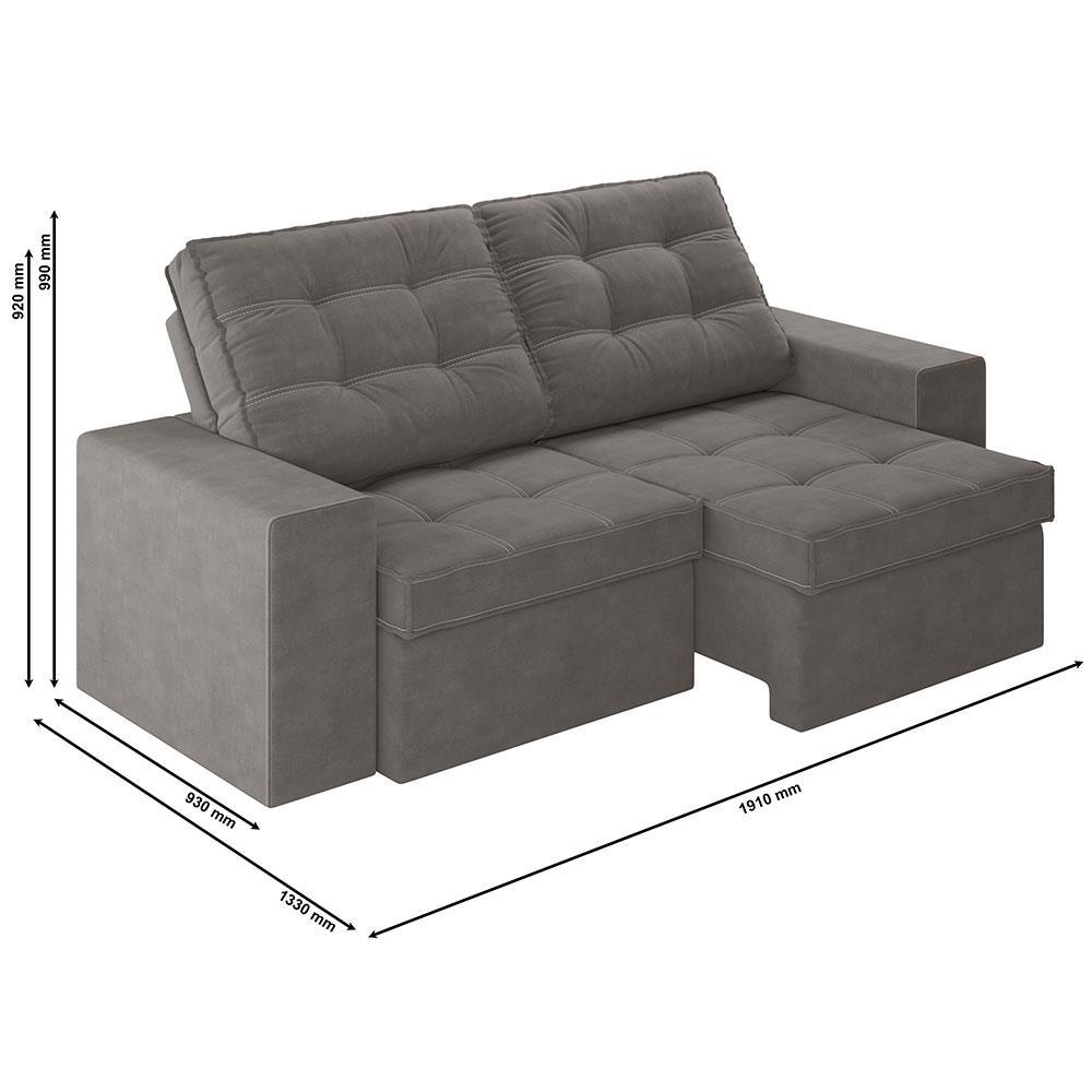 Sofá 3 Lugares Luizzi Monet com Assento Retrátil e Reclinável, Revestido em Veludo - 191cm de Largura - 5