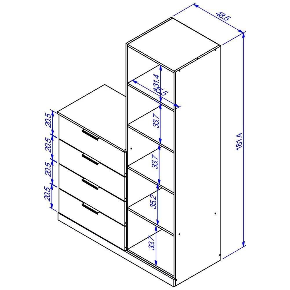 Cômoda Sapateira Bartira Versatti com 4 Gavetas, 1 Porta e Espelho - 4