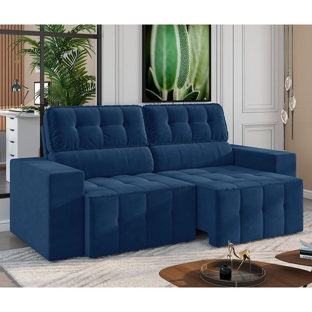 Sofá 4 Lugares Luizzi Falconi com 219 cm de Largura, Retrátil e Reclinável, Revestido em Veludo Plush - 1