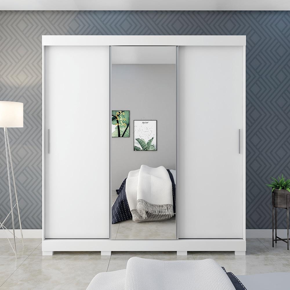 Guarda-Roupa Bartira Ventura com Espelho, 3 Portas de Correr e 4 Gavetas - 205,5cm de largura - 2