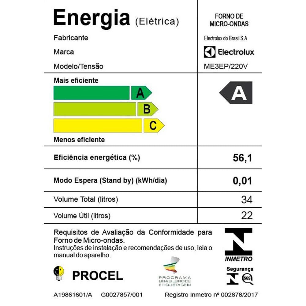 Micro-ondas Electrolux MEO44 34L Função Tira Odor Branco - 19