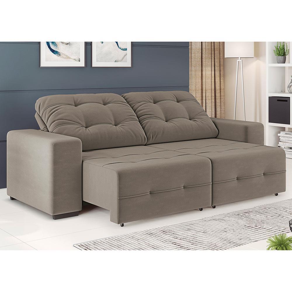 Sofá 4 Lugares Linoforte Bonno Retrátil e Reclinável Revestido em Tecido Suede - 230cm de Largura - 1