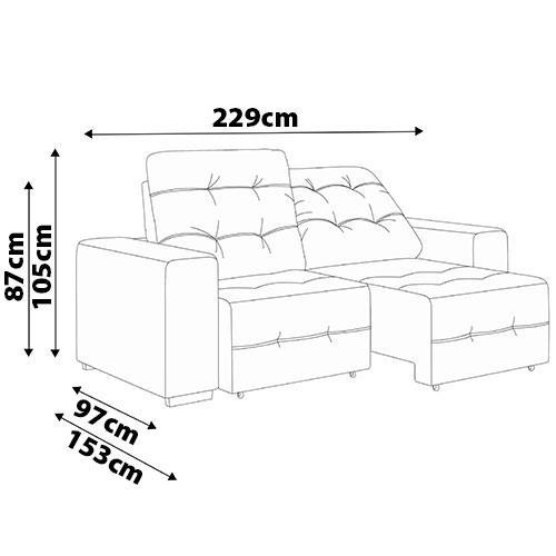 Sofá 4 Lugares Linoforte Bonno Retrátil e Reclinável Revestido em Tecido Suede - 230cm de Largura - 12