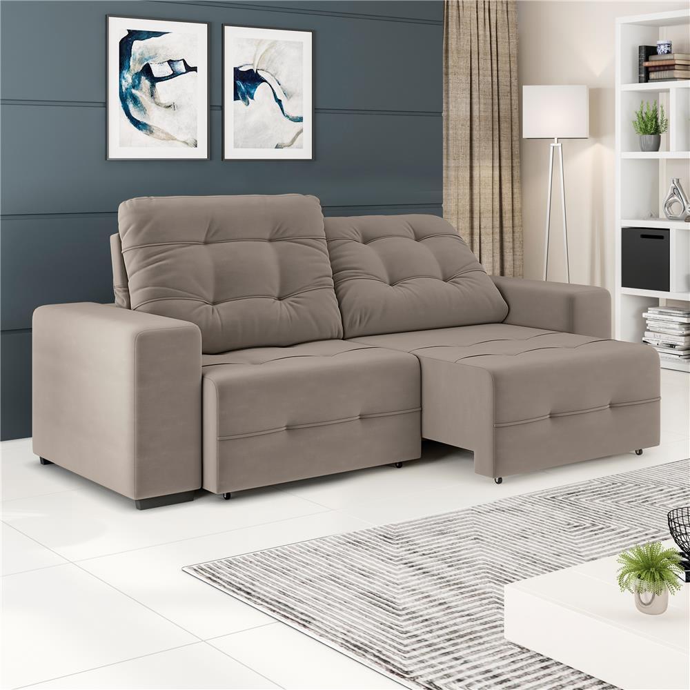 Sofá 4 Lugares Linoforte Bonno Retrátil e Reclinável Revestido em Tecido Suede - 230cm de Largura - 3
