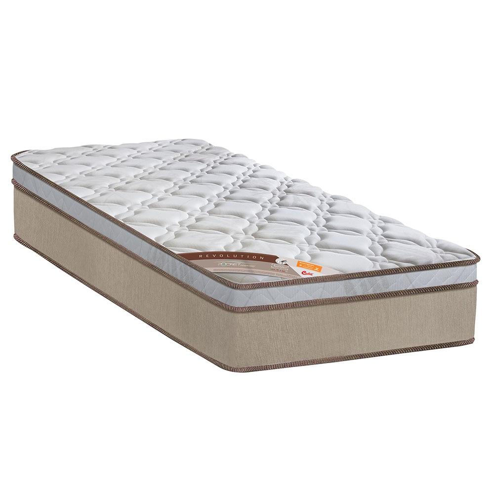 Colchão Solteiro Castor Sleep Revolution com Molas Ensacadas e Euro Pillow 27x88x188 cm - Branco/Bege - 1