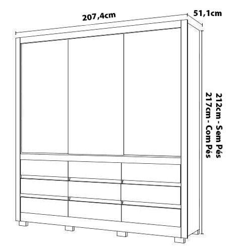 Guarda-Roupa Bartira Arezzo com 3 Portas e 9 Gavetas Externas - 207,4cm de largura - 4
