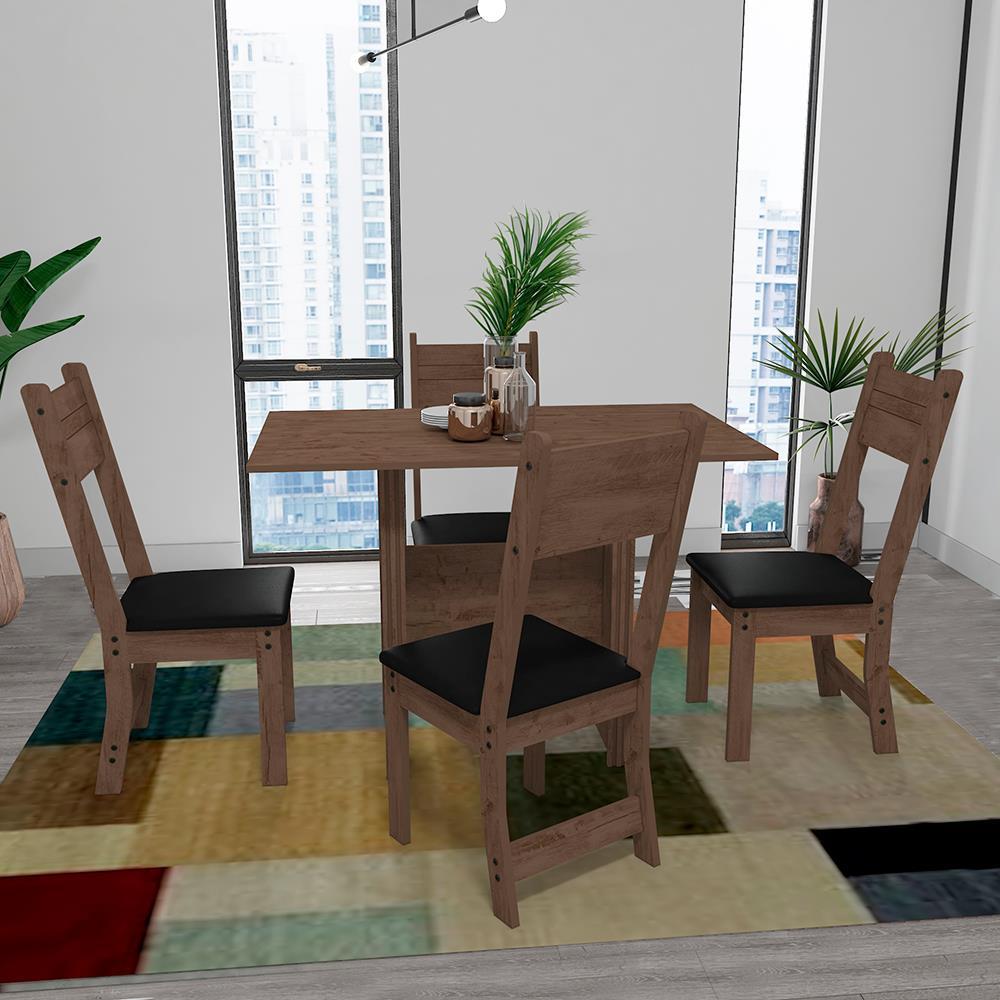 Mesa de Jantar Retangular Indekes Pequi com 4 Cadeiras e Assento Revestido em Courino - 2