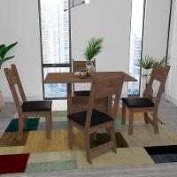 Mesa de Jantar Retangular Indekes Pequi com 4 Cadeiras e Assento Revestido em Courino - 2