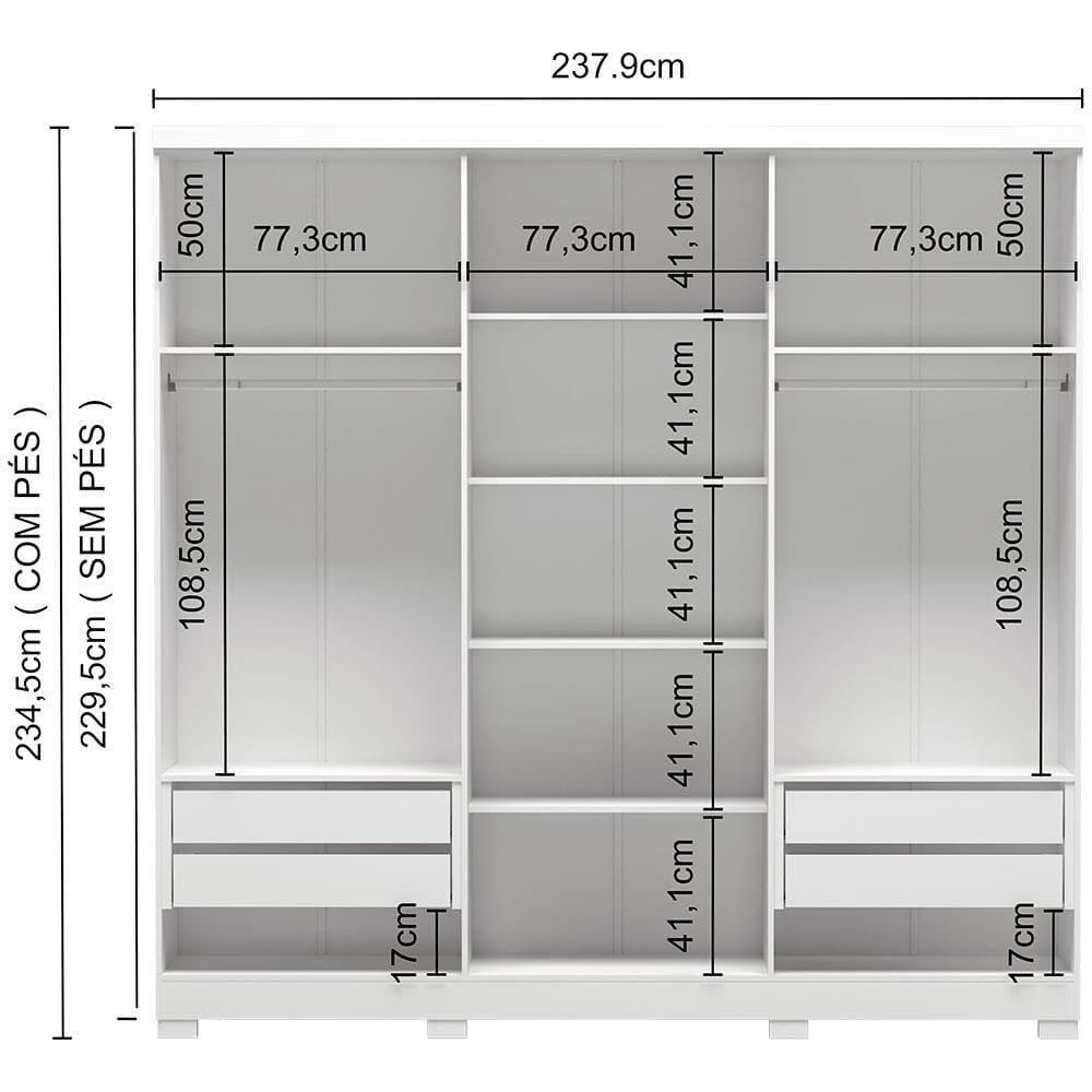 Guarda-Roupa Casal Bartira Napoli UP com 234,5cm de Largura, 6 Portas, 4 Gavetas e 4 Prateleiras - 8