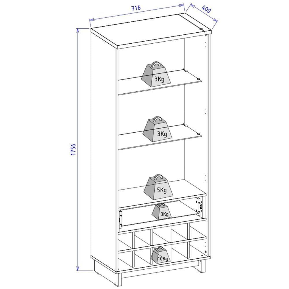Cristaleira Colibri Guanabara MDP com 3 Prateleiras, 2 Portas de Vidro, 1 Gaveta e 1 Adega - 8